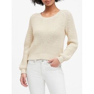 Banana Republic Women's Knit Sweater Cream Long Sleeve Cotton Blend, Size  Large